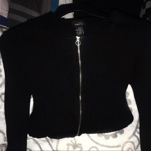 Rue 21 zip up sweater all black thin and stretchy material